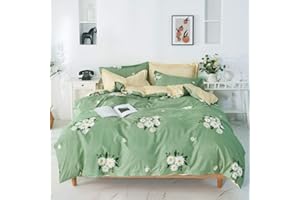 EROSEBRIDAL Daisy Duvet Cover Geometric Grids Comforter Cover Green Natural Theme Bedding for Kids Girls Teen Soft Microfiber Reversible Quilt Set Modern Simple Bedspread,1 Duvet Cover with 2 Pillowcases,Queen