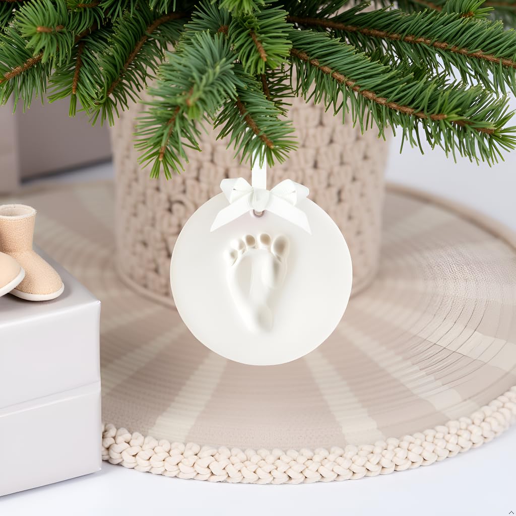 Tiny Ideas DIY No Mess Hanging Ornament Kit, Baby Hand and Footprint Keepsake, Classic Nursery Decor, Ideal Gender Neutral Gift, Baby's First Christmas, White