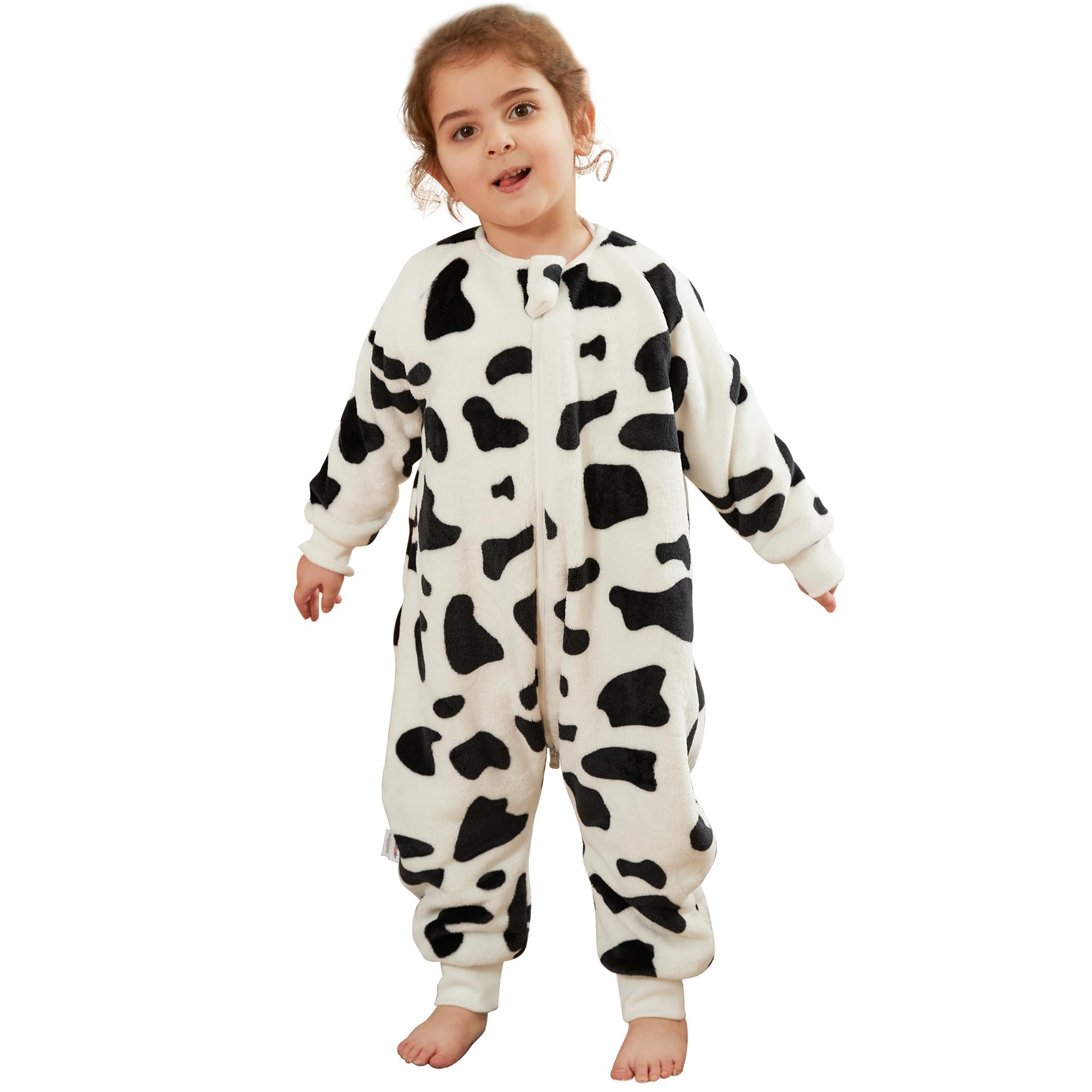 COOKY.D Unisex Baby Boys Girls Flannel Long Sleeve Sleeping Sacks with Legs Toddler Triple Zipper Cartoon Wearable Blanket,Cow 18-24 Months