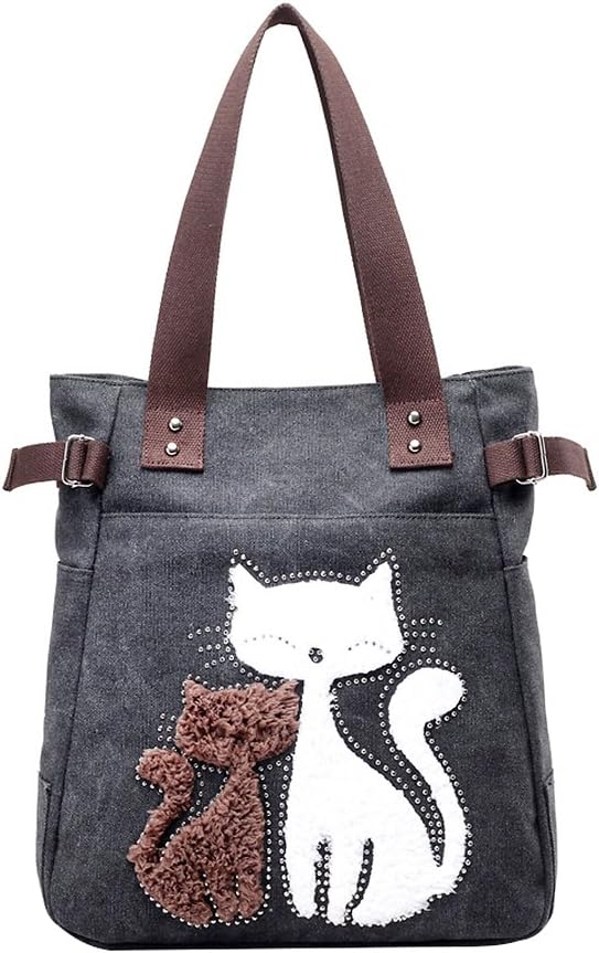 Open Shoulder Bags - JUMENG Tote Ladies Canvas Shoulder Bag,Cute Cat Shoulder Bags For Girls Stylish