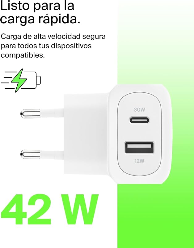 BoostCharge Cargador de Pared Doble 42W con Puerto USB-C y USB-A