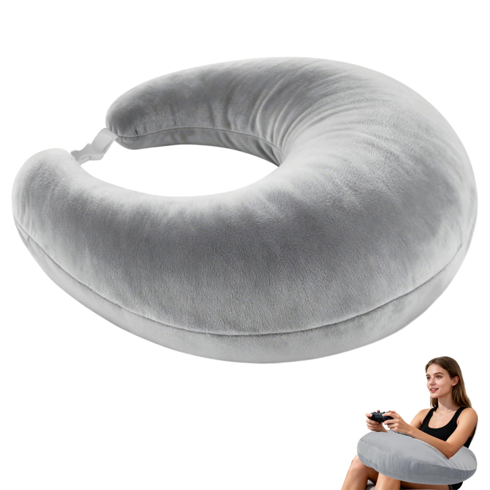 PYserne Reading Gaming Cushion for Lap,Cuddle Cushion Ergonomic U-Shaped with Elbow Rest Washable Cover for Crocheting Working Gaming Improve Sitting Posture Reduce Fatigue Grey