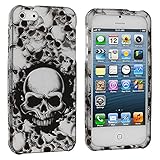 iPhone 5 5S Case, TechSpec(TM) Black / White Skull Hard Rubberized Design Case Cover for Apple iPhone 5 / 5S