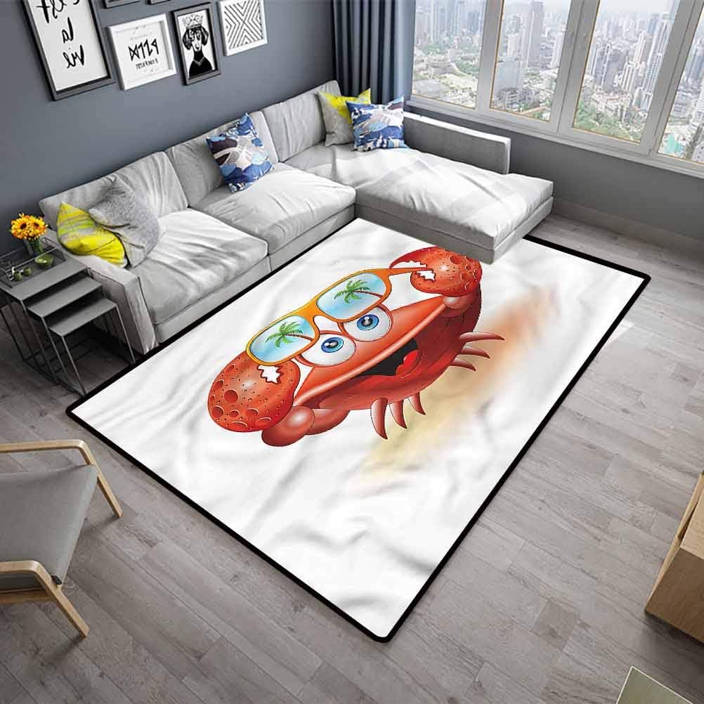 Large Area Rugs Crabs Rugs Mat for Living Room Bedroom Comic Mascot Sunglasses (5'7"x6'6")
