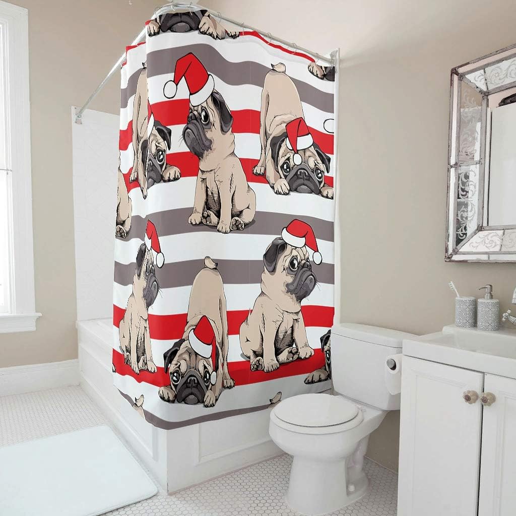Cneiecy - Shower Curtain Personalized Easy Wash Bathtub Curtain Hooks Included Christmas Animal Happy Graphic Printed for Bathtubs Decorate White 59x72inch
