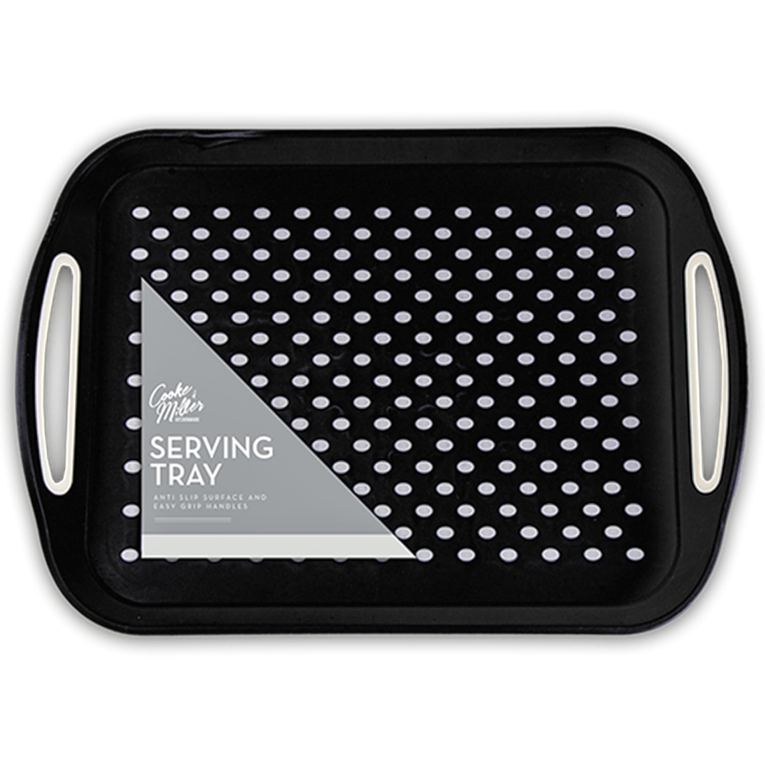Tech Island Serving Tray, Anti-Slip Rectangular with Non-Slip Rubber on Top and Bottom Plastic Dinner/Drinks Reusable Serving Trays, Easy Grip Handles Ideal for Home Breakfast, party (Black)