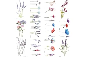 COKTAK 12Pieces/Lot 3D Watercolor Lavender Flower Temporary Tattoos For Women Body Art Arm Fake Flora Adults TattooSticker Waterproof Girls Tatoos