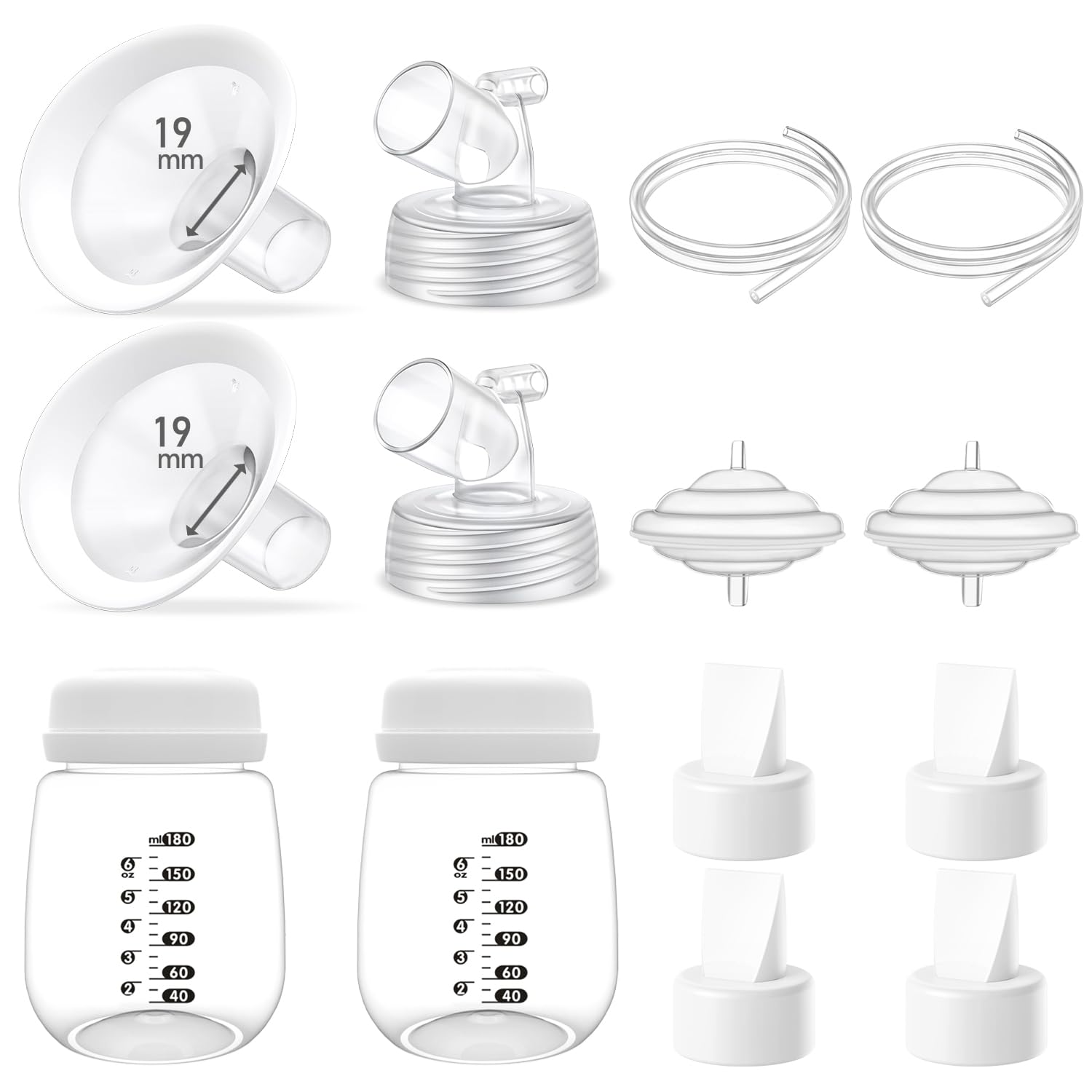 Photo 1 of Full Breast Pump Parts with 19mm Oval Soft Rim Flanges and Wide-Mouth Base Connector for Spectra S2 S1 9 Plus SG, Medela, Lansinoh Pumps, Include Flange, Valve, Backflow Protector, Tubing and Bottle