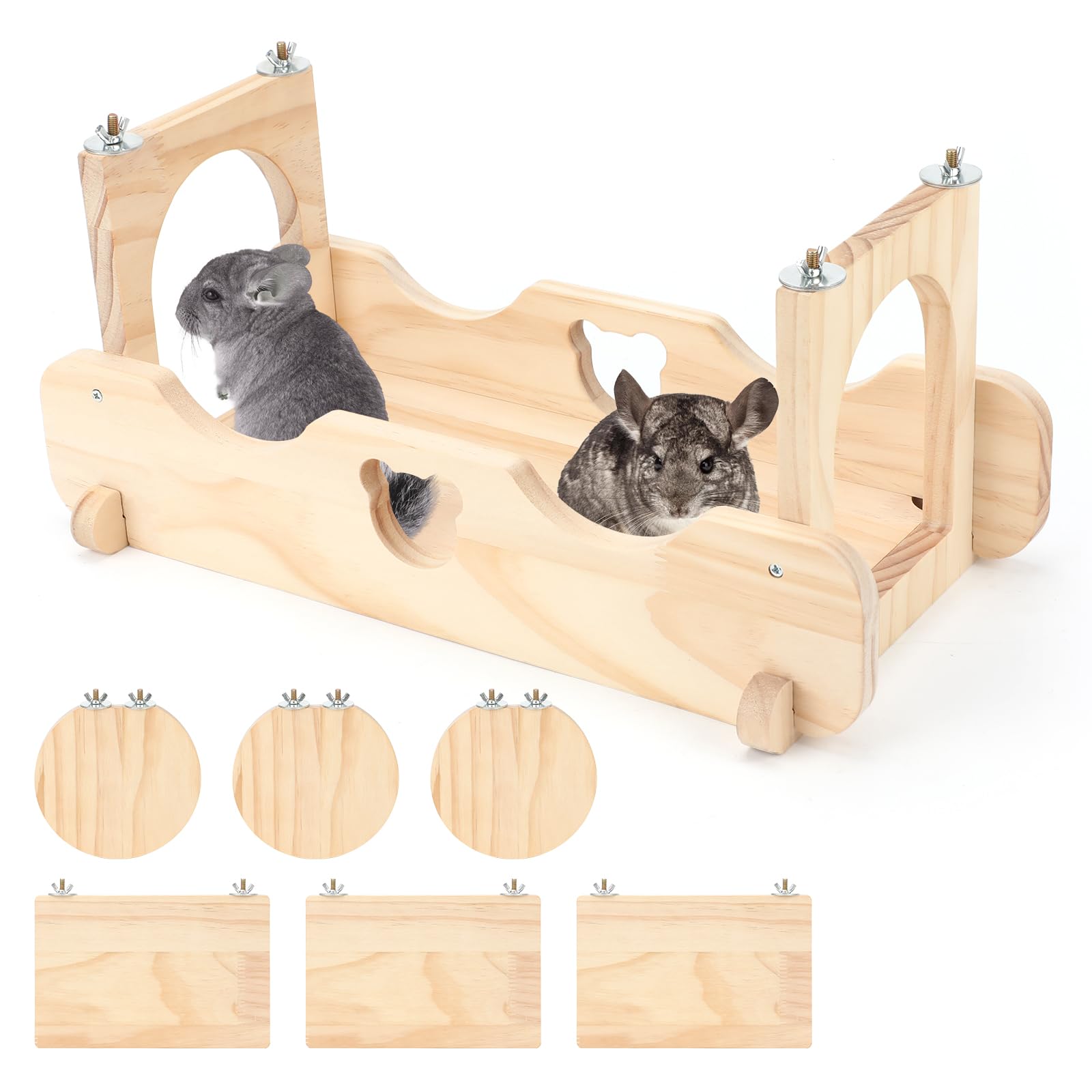 Photo 1 of Rypet Wood Chinchilla Suspension Bridge, Pine Wood Chinchillas Ledges Set and Cage Platform, Small Animals Habitat Toy Chinchillas Cage Accessories Chinchilla Hideout for Sugar Gliders Rats Squirrel