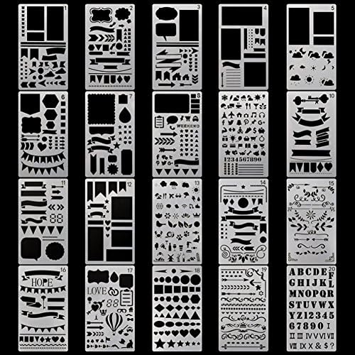 Osportfun 20 PCS Bullet Journal Stencil Plastic Planner Set for Journal/Notebook/Diary/Scrapbook DIY Drawing Template Stencil, 4x7 Inch