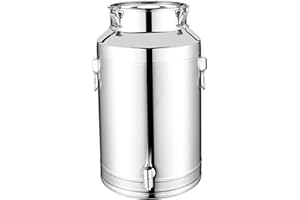 Stainless Steel Water Dispenser 14L Food Grade 201 Steel Milk Can with Lid, Leak-Proof Seal & Tap for Kitchen Oil, Wine, Beve