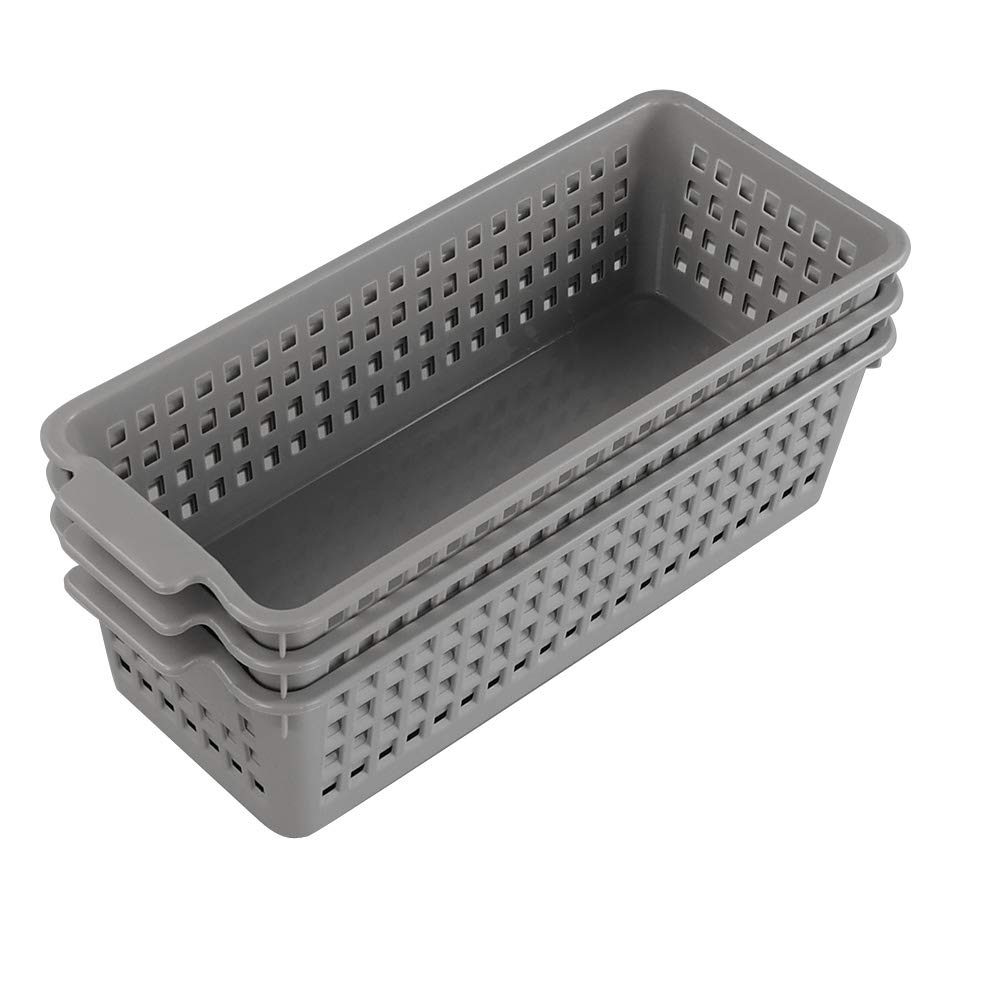 Bblina Plastic Baskets for Storage, 3-Pack Small Grey Basket