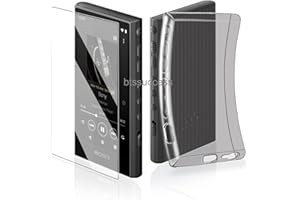 AUDIOPARTNER Soft Clear TPU Protective Shell Skin Case Cover for Sony Walkman NW-A300 Series NW-A306 NW-A307 (Clear Black case and Glass)