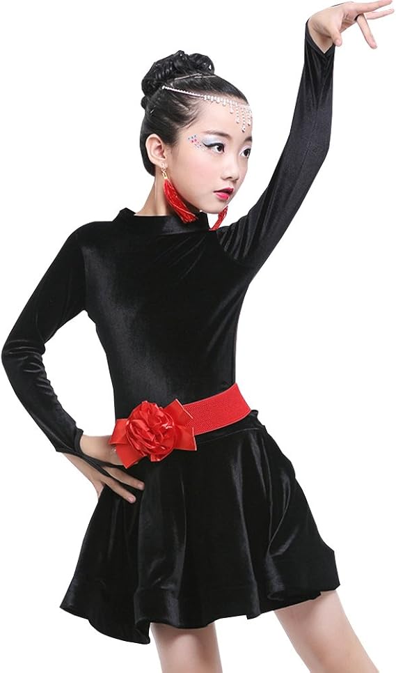 BOZEVON Girls Long Sleeve Latin Dance Dress Modern Dance Exercise