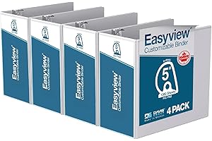 DAVIS GROUP Easyview Premium 3-Ring Binders with Clear-View Covers and D Rings, Binders for School or Office, 5 Inch, Pack of 4, White