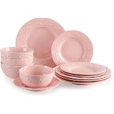 Sweejar Porcelain Dinnerware Se, Flower Plates and Bowls Set of 4 | 12 Piece Ceramic Dish Sets for Kitchen,Housewaring,Scratch Resistant Dishes Set, Dishwasher and Microwave Safe