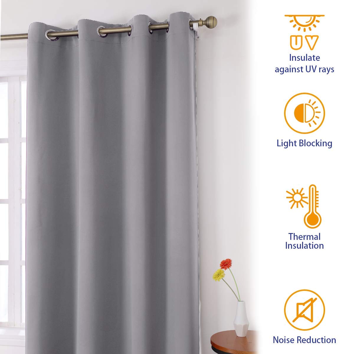 HOMEIDEAS Blackout Curtains 52 X 84 Inch Long Set of 2 Panels Light Grey/Gray Room Darkening Bedroom Curtains/Drapes, Thermal Grommet Light Blocking Window Curtains for Living Room