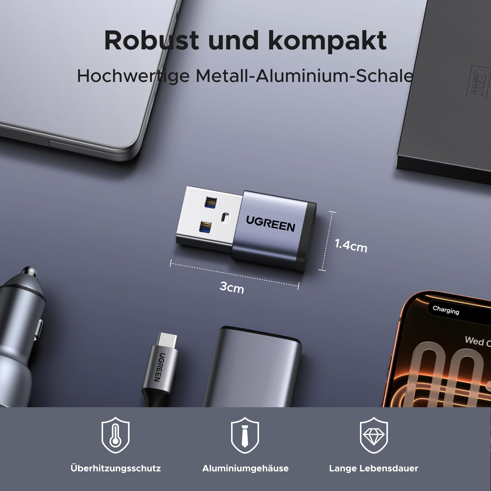 UGREEN USB C Adapter (5 Stück), 10Gbps USB C Buchse zu A Stecker Aluminium Adapter Kompatibel Mit iPhone 17/16/15 Serie, iPad, Galaxy S/Note Serie, Laptops, Carplay usw 8