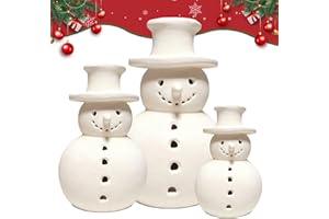 HZMRLSB Terracotta Snowman Decor, Christmas Handmade Figurines Decorations, White Clay Winter Decor for Holiday Table Ornaments, Rustic Unique Style for Home Indoor & Outdoor(S+M+L)