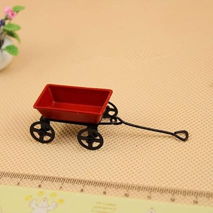 Leoie Red Mini Iron Pull Cart for 1:12 Doll House Accessories Play House Toy