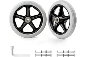 2Pcs 6 Inch Solid Wheelchair Replacement Wheels Rubber Material for Walkers, Rollators, Wheelchairs Accessories, Anti-Slip an