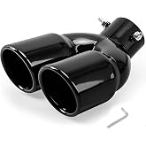 AICARS Dual Exhaust Tips with 2.5 inch Inlet 3 inch Outlet, Bent Stainless Steel Exhaust y Pipe for Car Tailpipe Tip- Black
