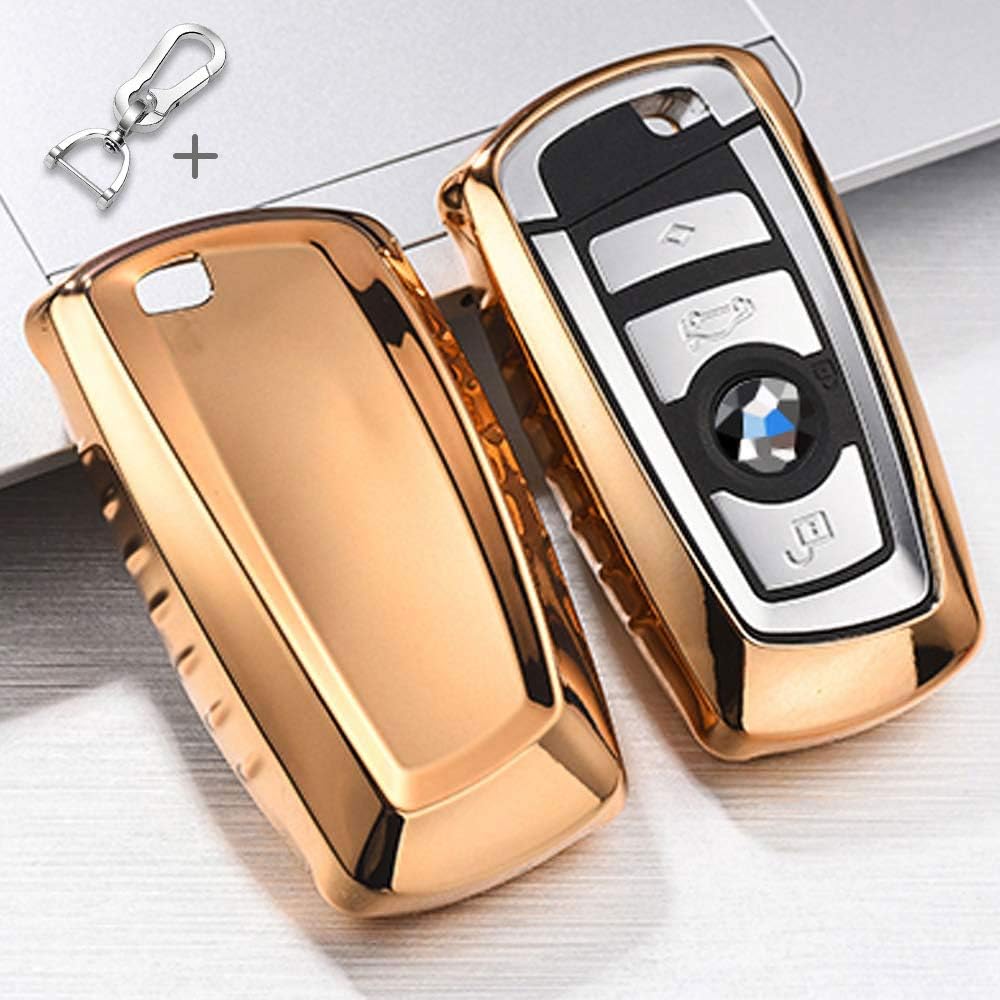 QBUC BMW Car Key Cover - Soft TPU Anti-dust Protection Case for Keyless Remote Control Smart Car Key - Gold