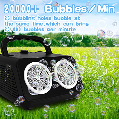 Panacare Professional Bubble Machine,Portable Bubble Machine 20000+Bubbles/Minut,26 Bubble Holes/Free Bubble Water Included,Bubble Toy for Kids/Wedding/Birthday/Christmas Party