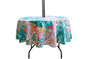 EHouseHome Outdoor Indoor 70inch Round Tablecloth with Umbrella Hole and Zipper, Waterproof Zippered Patio Cloths, Spring/Summer Table Covers for Backyard Circular Table/BBQs/Picnic