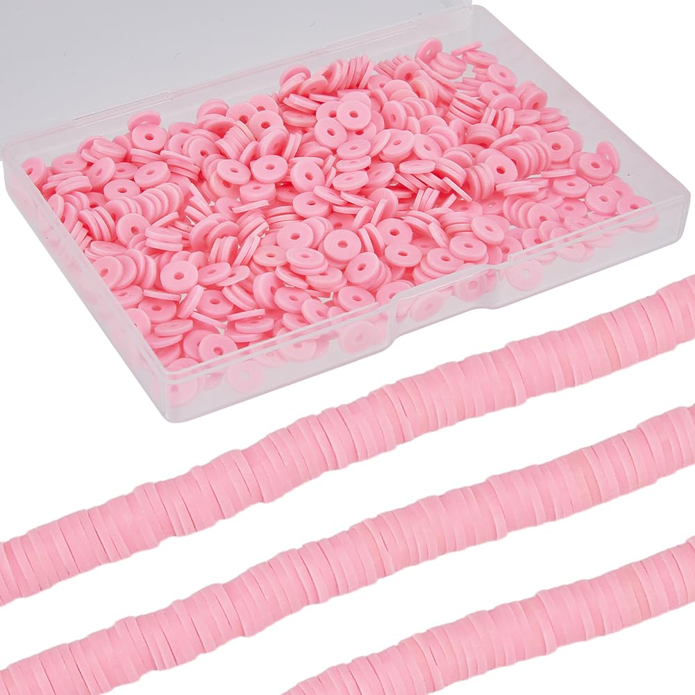 SUNNYCLUE 1 Box 1000PCS+ Pink Polymer Heishi Beads 6mm Flat Round Clay Beads Small Mini Refill Disc Vinyl Spacer Loose Bulk for Jewellery Making DIY Bracelets Necklace Chocker Craft Supplies