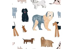 Cute Coloful Dog Pet White Beige Peel and Stick Wallpaper Contact Paper Vintage Vinyl Stick on Wall Paper for Bedroom Bathroo