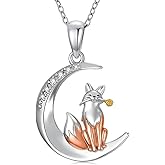 LWXIE Diamond Fox Necklace for Women 925 Sterling Silver Moon Fox Pendant Neckalce Celestial Animal Jewelry, Whimsical Gift for Women & Nature Lovers