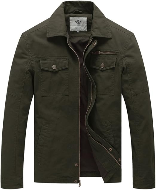 WenVen Men's Outdoor Lightweight Jacket Casual Cotton Coat Windproof