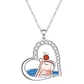 Senpotly Cute Capybara Necklace for Women - 925 Sterling Silver Heart Capybara Animal Pendant Necklace for Capybara Lovers Jewelry Gift for Daughter Granddaughter