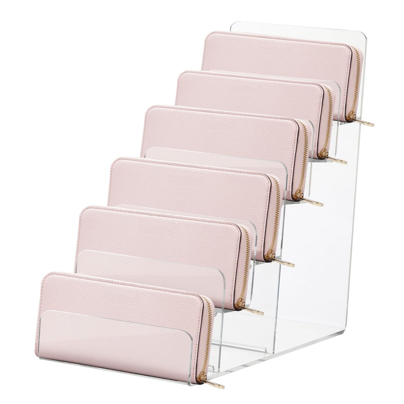 Angoily Closet Organizer 6 Tier Acrylic Wallet Display Stand Multi-layer Wallet Storage Rack Purse Organizer Jewelry Glasses Holder Acrylic Display for Decoration and Organizer Bag