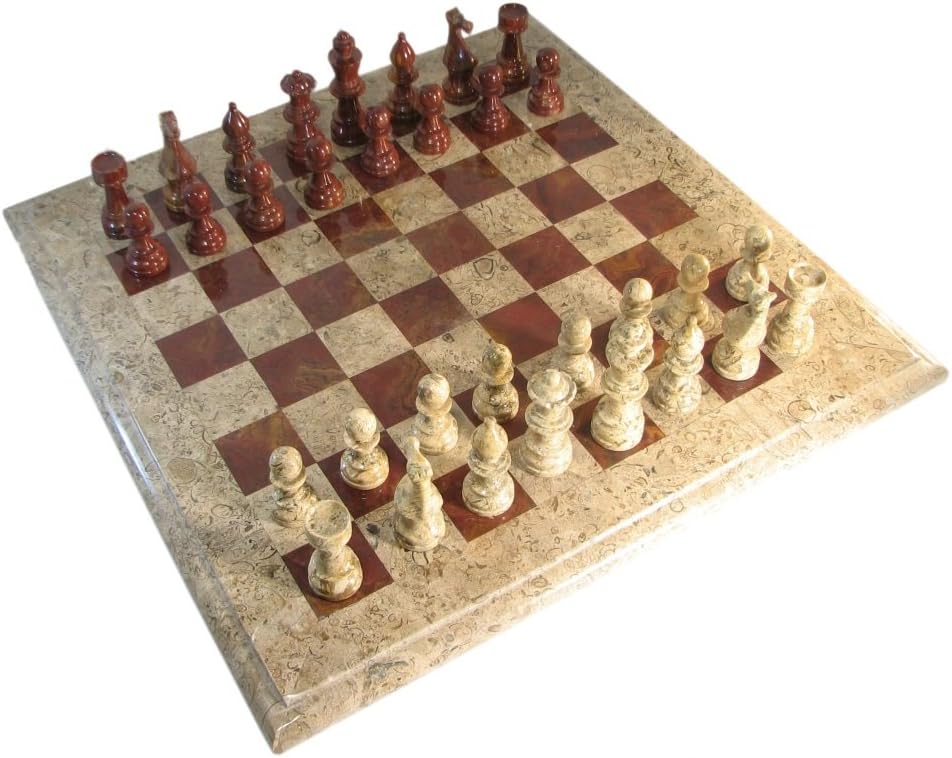 Arriza 20" Deluxe Red & Coral Marble Chess Set w/ Coral Border