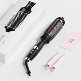 Thermal Brush,Lena 1.5 Inch All-in-1 Heated Round Brush with Titanium Barrel-Infrared&amp;Negative Ion Technology,Smooth,Frizz-Free Styling Tool,5 Heat Settings,LED Display,Black