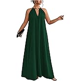 BEAUDRM Women's Plus Size Halter Maxi Dress Cut Out Sleeveless Summer Vacation Flowy Dresses