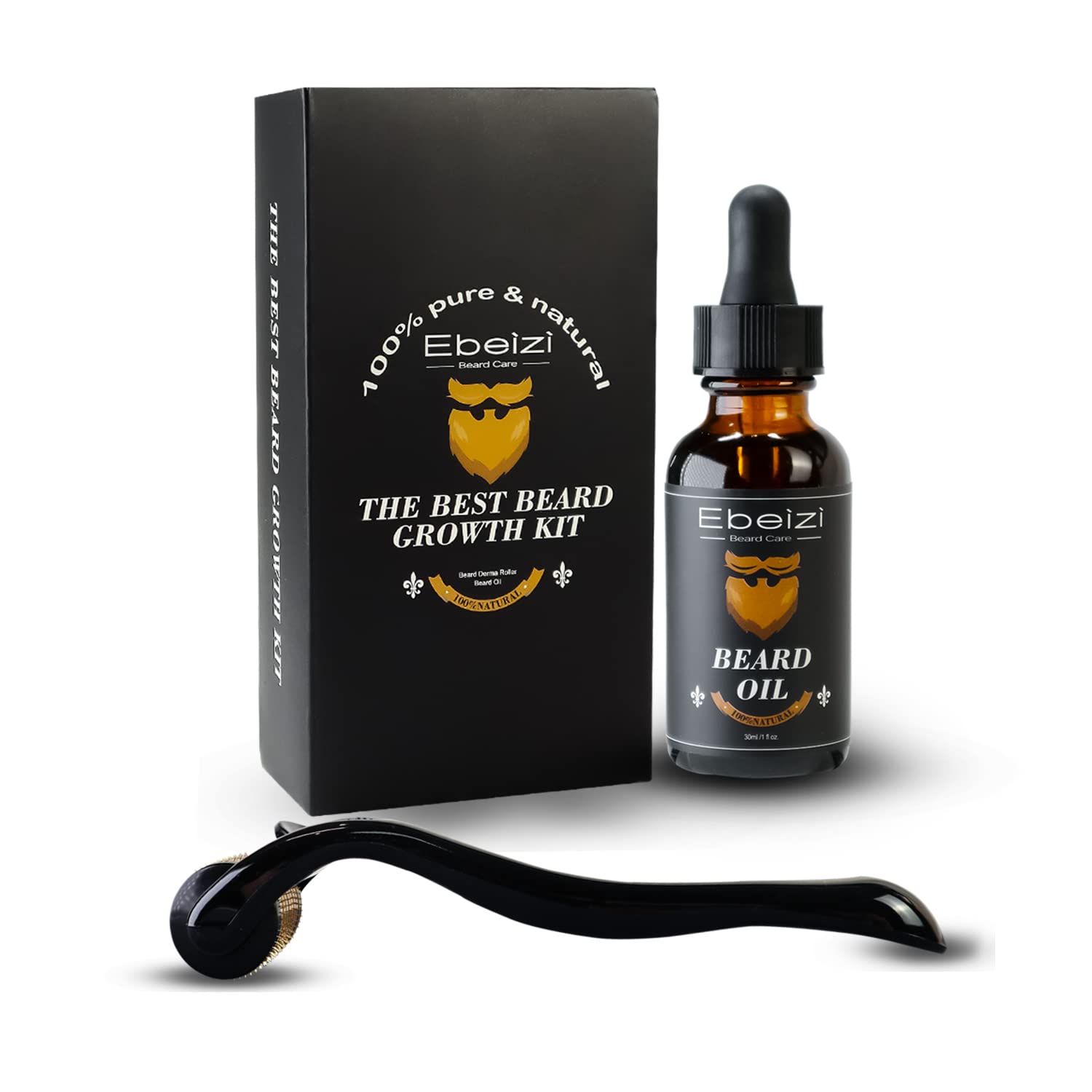 Ebeizi Beard Growth kit for Men, Beard Roller with Beard Growth Oil, Stimulate Patch Beard and Hair Growth, 0.5mm Derma Roller for Men, Amazing Beard Growth Kit