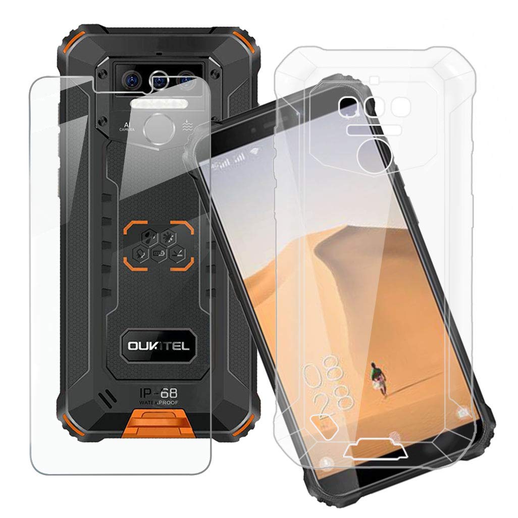 HHUAN Case + HD Tempered Glass Screen Protector for Oukitel WP5 2020 (5.50 Inches), Screen Protector and Soft Transparent Silicone TPU Protective Cover Case - Transparent