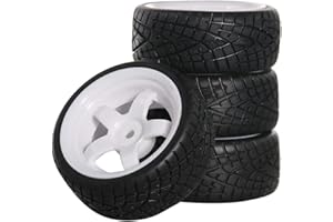SHARE GOO ShareGoo OD 2.55" 12mm Hex White 5-Spoke Plastic Wheel Rims & Rubber Tires Compatible with HSP HPI RC 1/10 On Road Racing Car