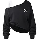 SOLY HUX Girl's Cold Shoulder Sweatshirts Bow Graphic Long Sleeve Shirts Pullover Fall Clothes