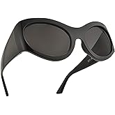 ICARA Oversized Fashion Sunglasses for Women Men Chic Y2k Style Curved Wrap-Around Oval Sun Glasses