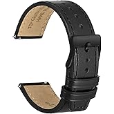 WOCCI 20mm Elite Watch Band, Top Grain Leather, Quick Release, Black Buckle (Black)