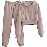 Tanming Women 2 Piece Outfits Sweatsuits Crop Pullover Fleece Sweatshirt Jogger Pants Lounge Set