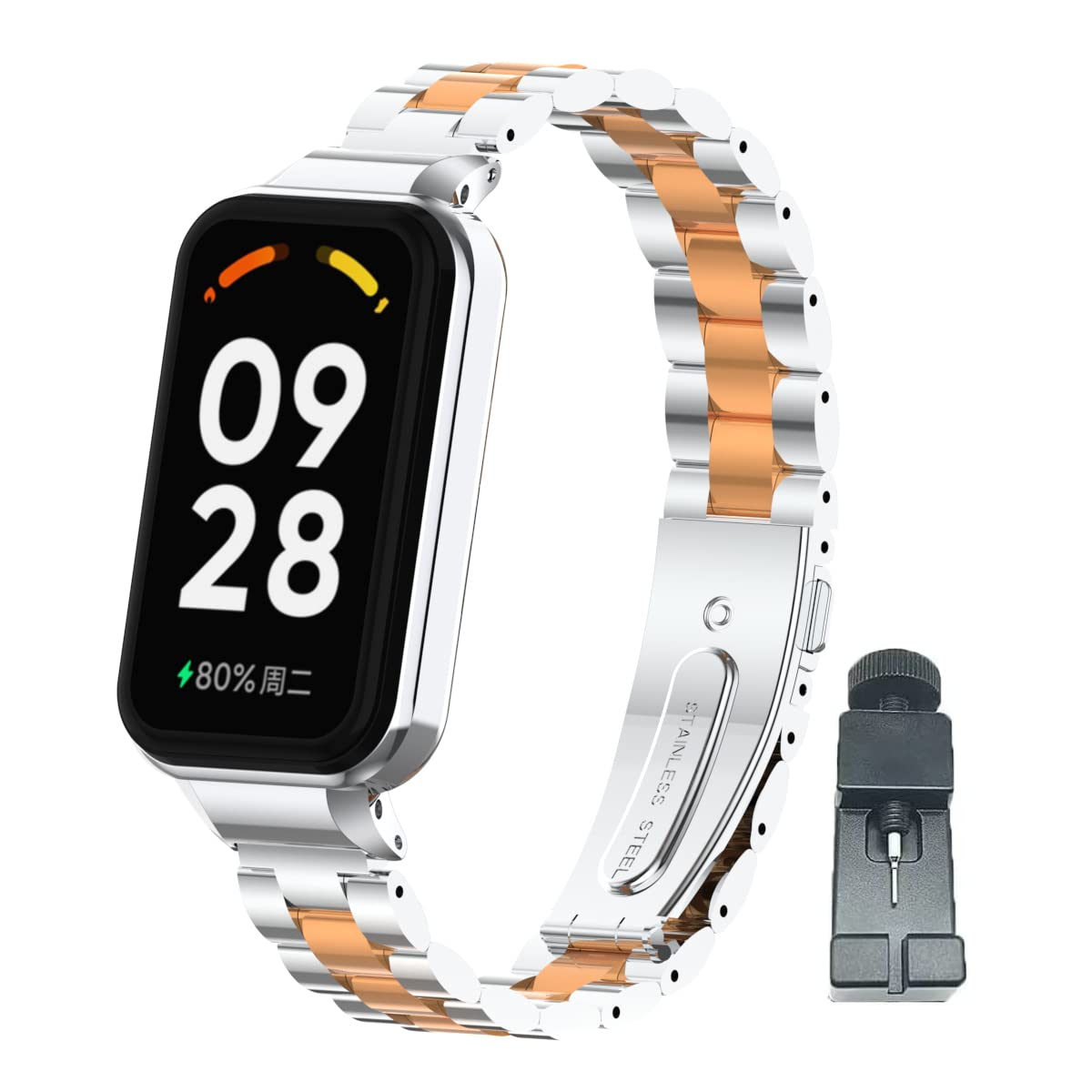T-BLUER Compatible for Xiaomi Redmi Band 2 Strap,Stainless Steel Metal Replacement Band Bracelet Wristband Accessories with Metal Frame for Xiaomi Smart Band 8 Active