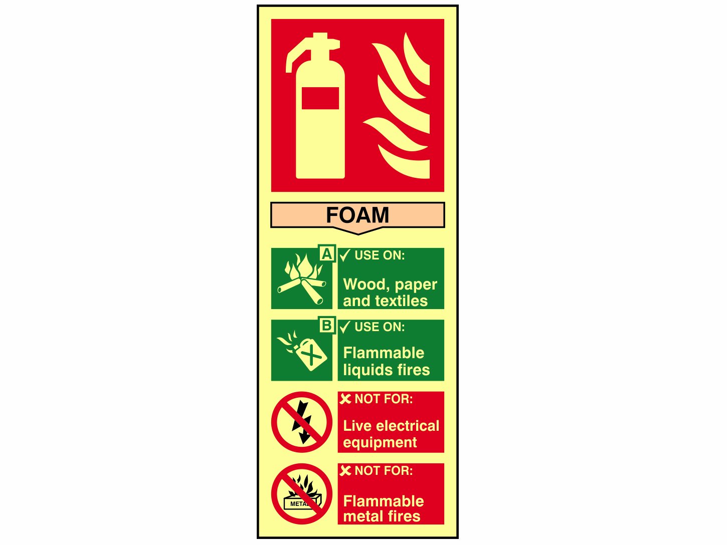 Scan SCA1591 Self adhesive PVC sign - Fire extinguisher composite - Foam - Photoluminescent 75 x 200mm