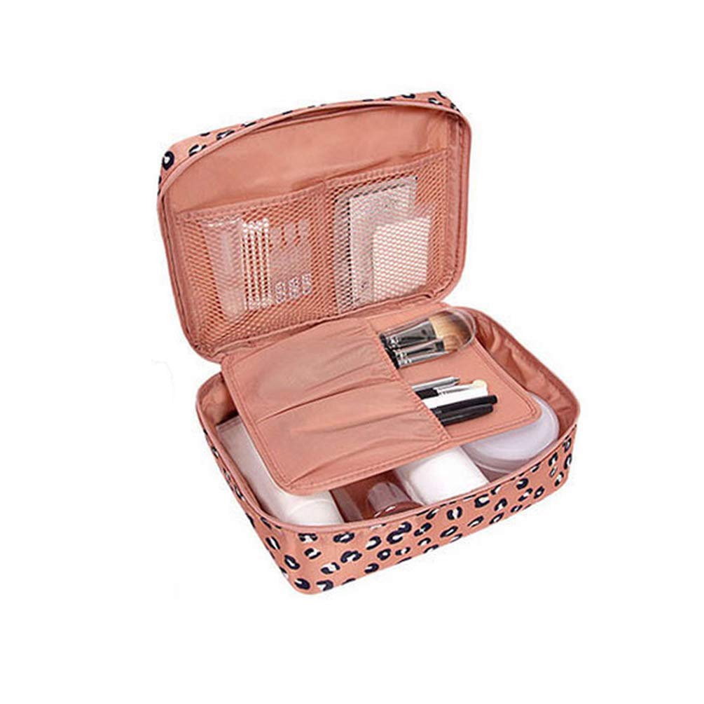 CalorMixs Travel Cosmetic Bag Printed Multifunction Portable Toiletry Bag Cosmetic Makeup Pouch Case Organizer for Travel (Pink Leopard print)