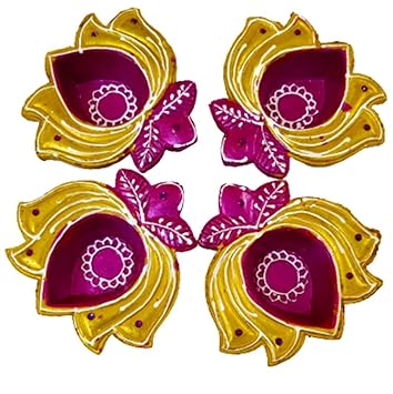Avanti Creation Lotus Clay Diya for Diwali Decoration Mitti Diya Terracotta Diya Floor Decoration Pack of 4 Diya