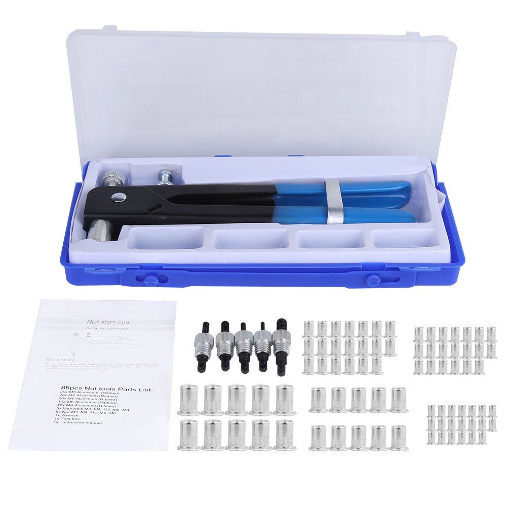 TOPINCN 86Pcs/Set Blind Rivet Nuts Tool Sets Riveting Tools Kit Threaded Insert Wrench Incloud M3 M4 M5 M6 M8